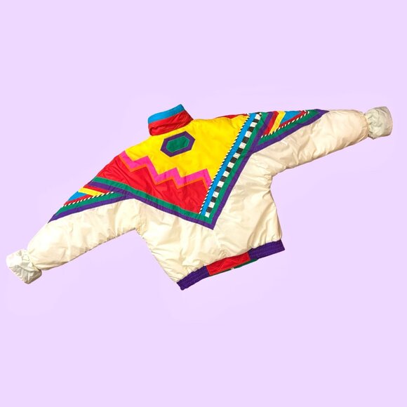 RARE Vintage Retro 80s/90s Colorful Abstract Geometric Ski Jacket, Size Medium - Picture 5 of 15
